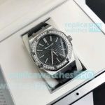 Replica Audemars Piguet Royal Oak Dark Grey Dial Diamond Bezel Black Strap Watch